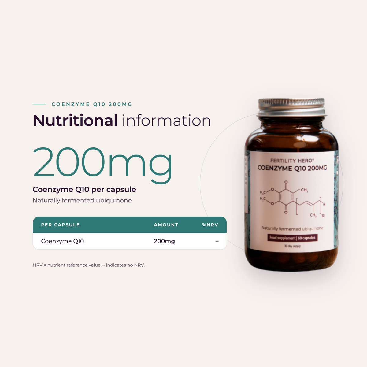 Coenzyme Q10 200mg nutritional information per capsule.